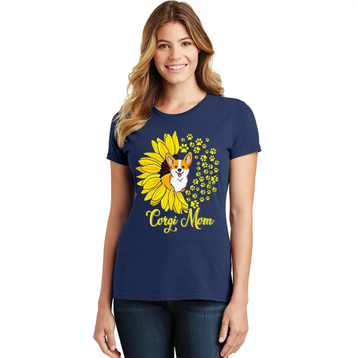 Corgi Mom Cute Corgi Dog Sunflower Happy Mors Day Women's T-Shirt