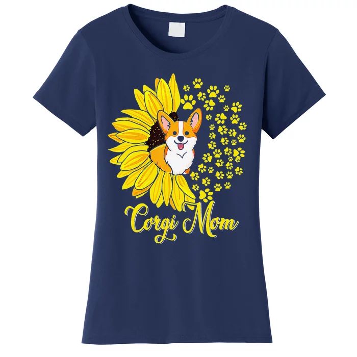 Corgi Mom Cute Corgi Dog Sunflower Happy Mors Day Women's T-Shirt