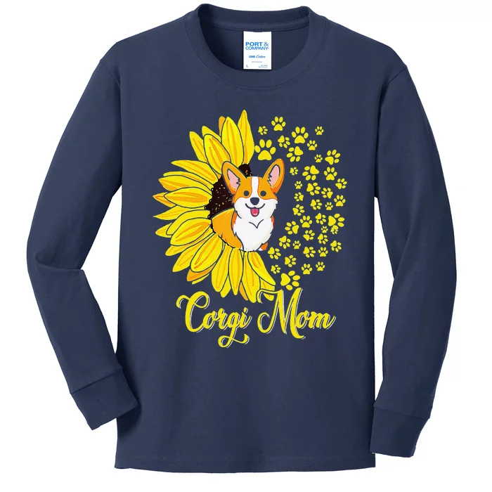 Corgi Mom Cute Corgi Dog Sunflower Happy Mors Day Kids Long Sleeve Shirt