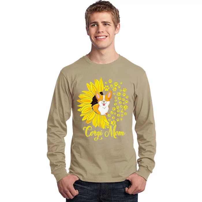 Corgi Mom Cute Corgi Dog Sunflower Happy Mors Day Tall Long Sleeve T-Shirt