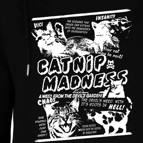 Catnip Madness Cute Kitten Cat Lover Gift For Cat Owners Womens Funnel Neck Pullover Hood