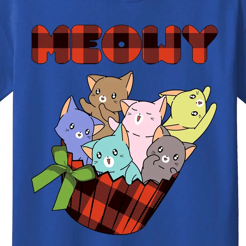 Cat Meowy Checkered Cute Meh Cat Lover Gift Kids T-Shirt