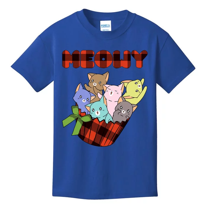 Cat Meowy Checkered Cute Meh Cat Lover Gift Kids T-Shirt