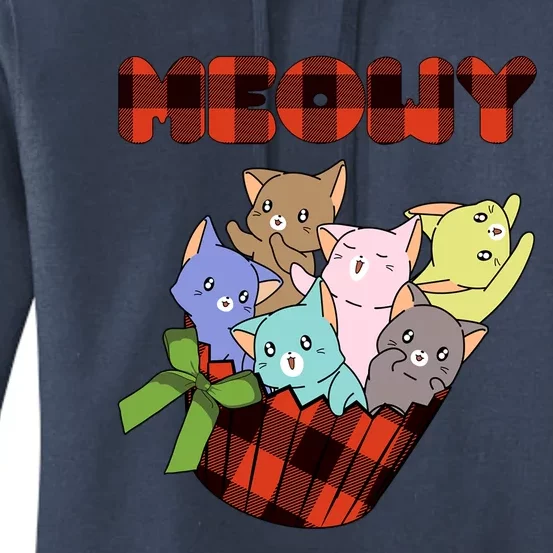 Cat Meowy Checkered Cute Meh Cat Lover Gift Women's Pullover Hoodie