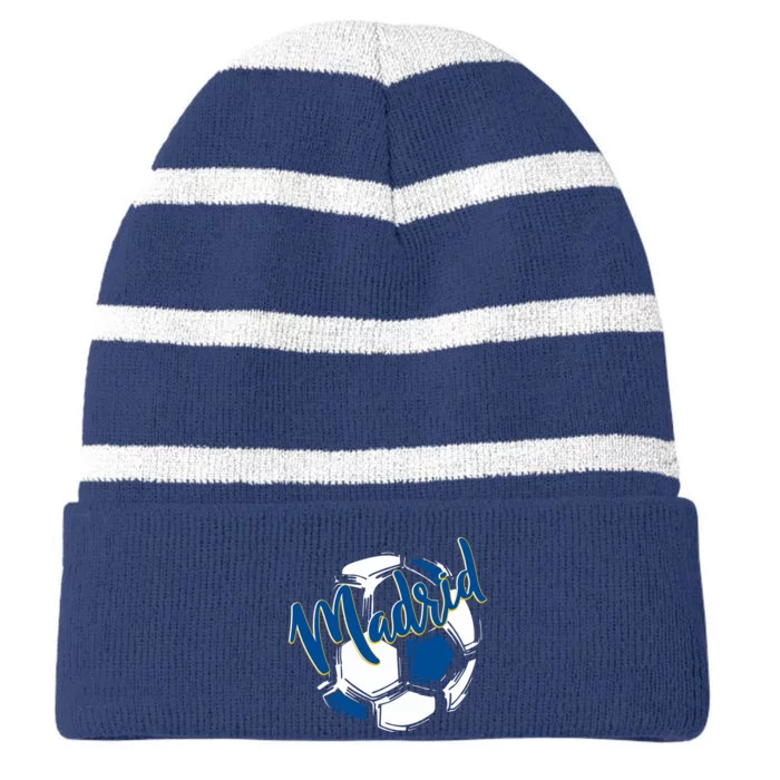 Cool Madrid Cf Soccer Ball Striped Beanie with Solid Band