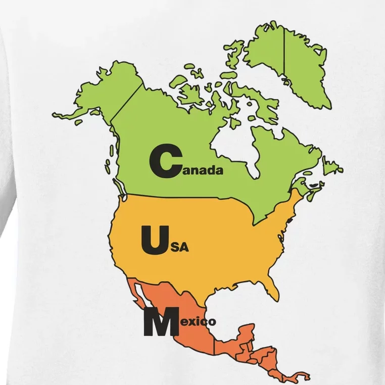 Cum Map Canada Usa And Mexico Ladies Long Sleeve Shirt