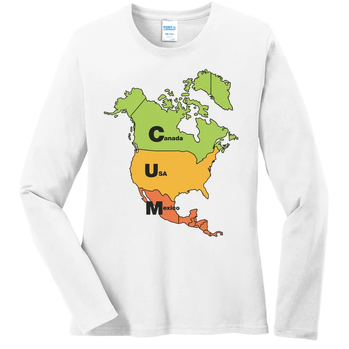 Cum Map Canada Usa And Mexico Ladies Long Sleeve Shirt