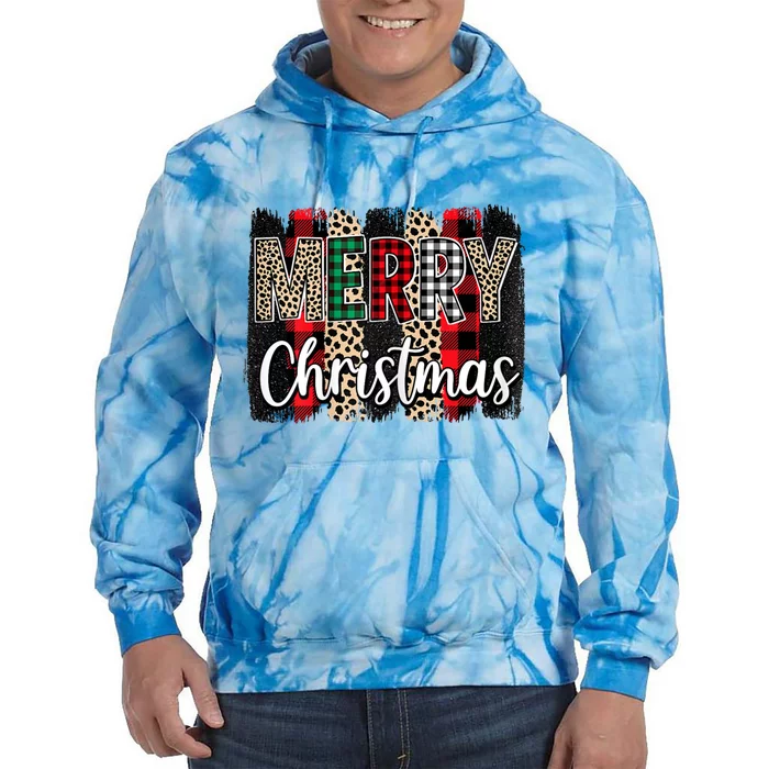 Cute Merry Christmas YAll Leopard Buffalo Plaid Pajama Tie Dye Hoodie