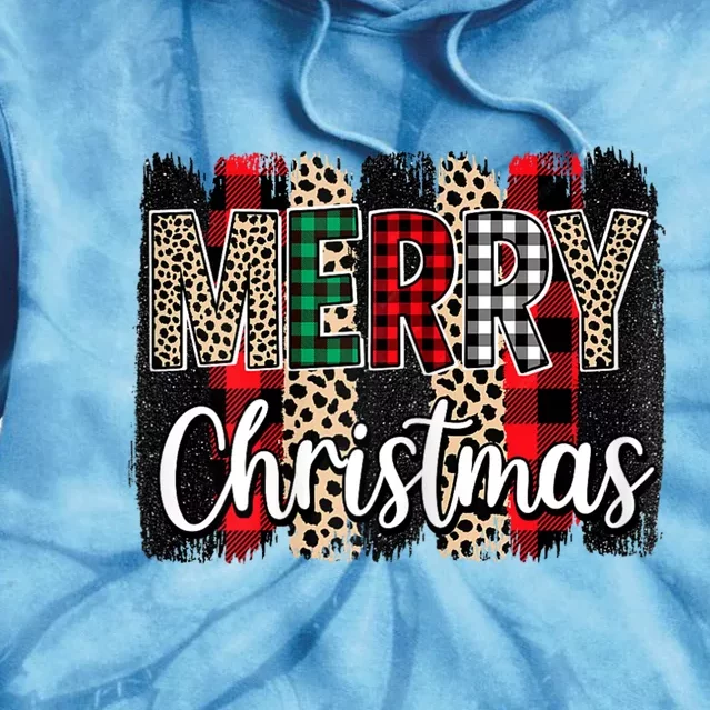 Cute Merry Christmas YAll Leopard Buffalo Plaid Pajama Tie Dye Hoodie