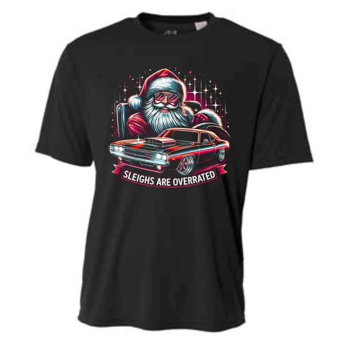 Classic Muscle Car Santa Hotrod V8 Enthusiast Christmas Cooling Performance Crew T-Shirt