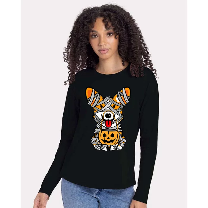 Corgi Mummy Cute Halloween Dog Lover Womens Cotton Relaxed Long Sleeve T-Shirt