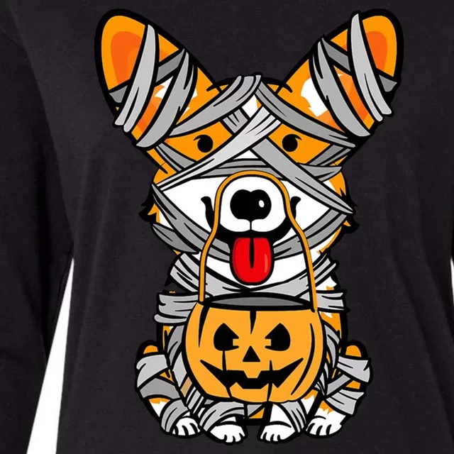 Corgi Mummy Cute Halloween Dog Lover Womens Cotton Relaxed Long Sleeve T-Shirt