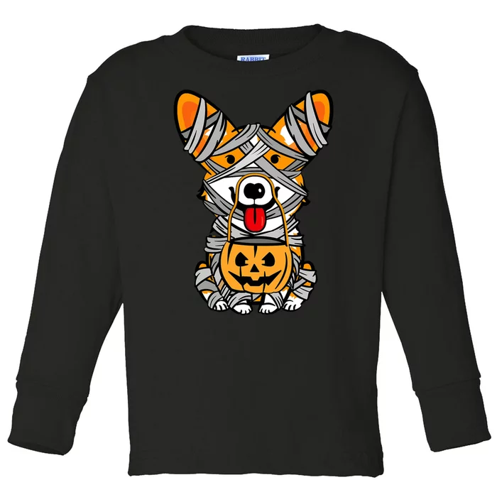 Corgi Mummy Cute Halloween Dog Lover Toddler Long Sleeve Shirt