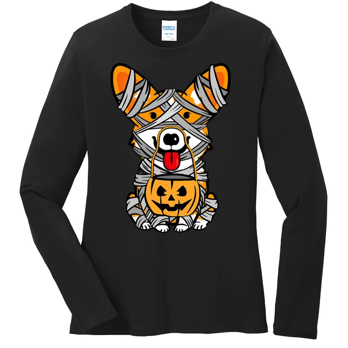 Corgi Mummy Cute Halloween Dog Lover Ladies Long Sleeve Shirt