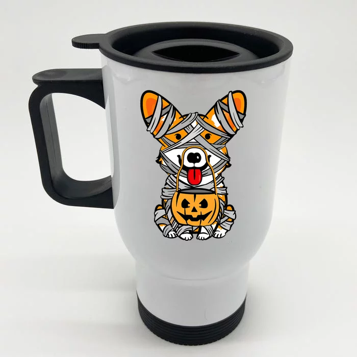 Corgi Mummy Cute Halloween Dog Lover Front & Back Stainless Steel Travel Mug