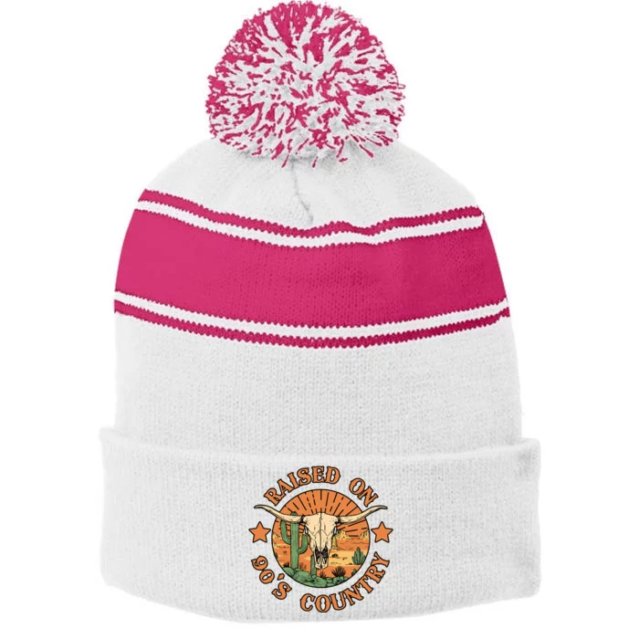 Country Music Cowgirl 90s Stripe Pom Pom Beanie