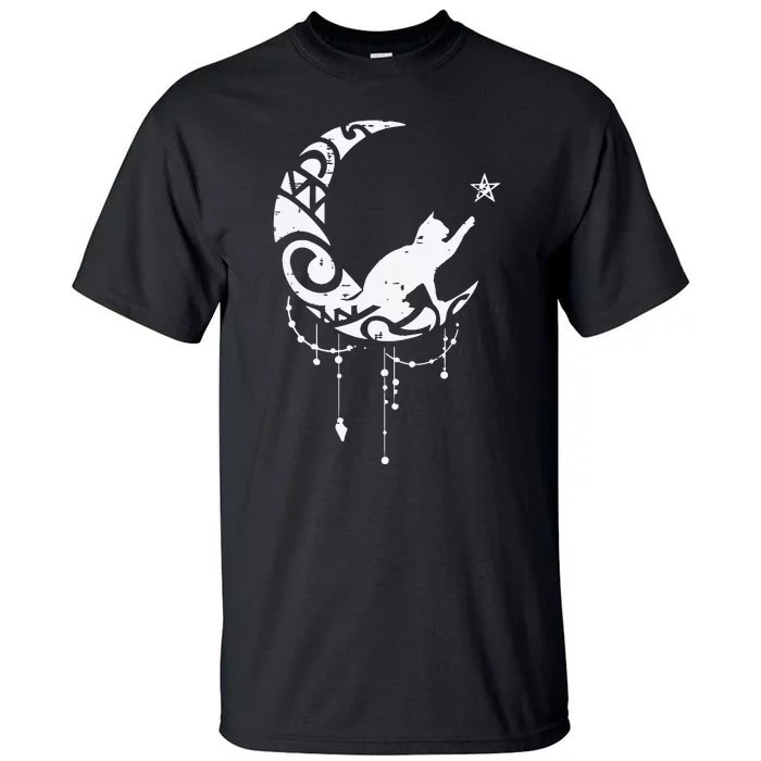 Crescent Moon Cat Star Mystical Celestial Women Girl Tall T-Shirt