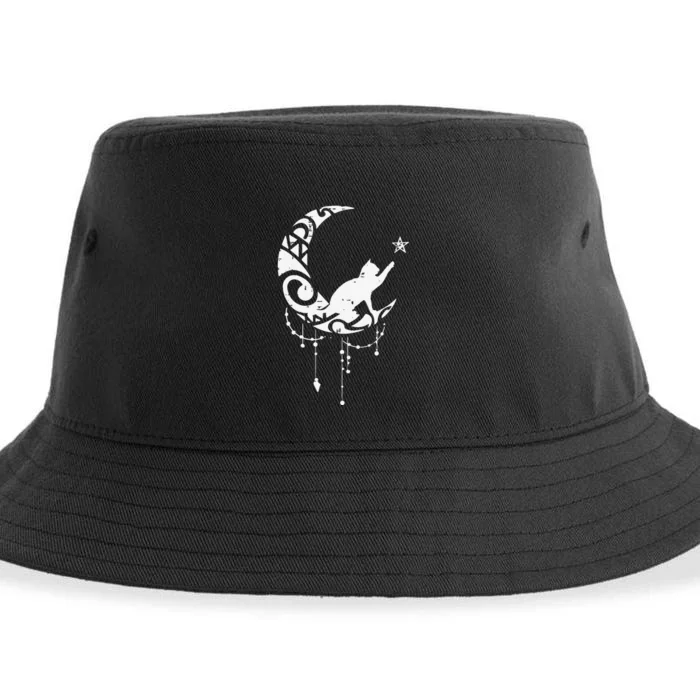 Crescent Moon Cat Star Mystical Celestial Women Girl Sustainable Bucket Hat