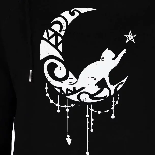 Crescent Moon Cat Star Mystical Celestial Women Girl Womens Funnel Neck Pullover Hood