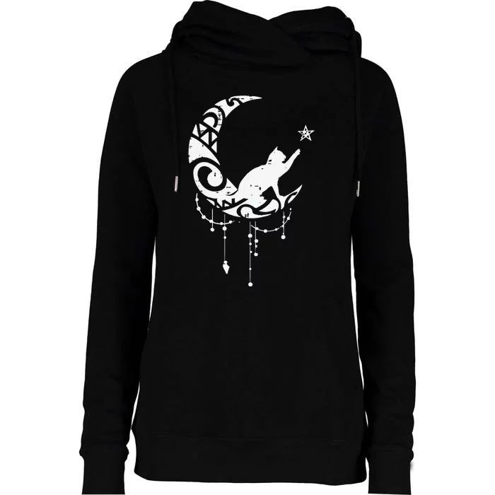 Crescent Moon Cat Star Mystical Celestial Women Girl Womens Funnel Neck Pullover Hood