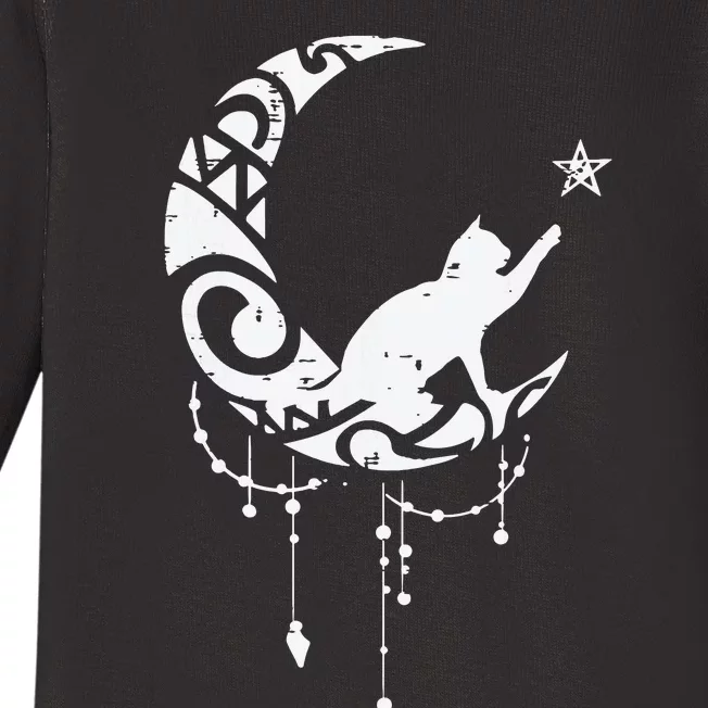 Crescent Moon Cat Star Mystical Celestial Women Girl Baby Long Sleeve Bodysuit