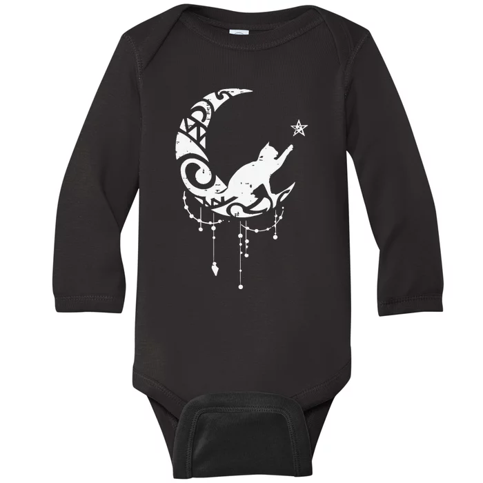 Crescent Moon Cat Star Mystical Celestial Women Girl Baby Long Sleeve Bodysuit