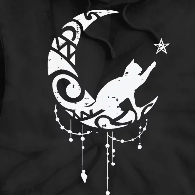 Crescent Moon Cat Star Mystical Celestial Women Girl Tie Dye Hoodie