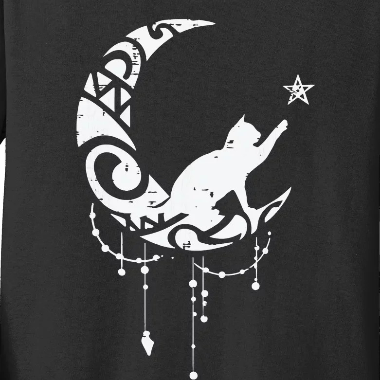 Crescent Moon Cat Star Mystical Celestial Women Girl Kids Long Sleeve Shirt