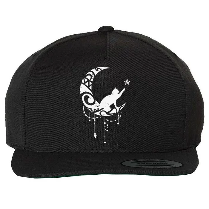 Crescent Moon Cat Star Mystical Celestial Women Girl Wool Snapback Cap