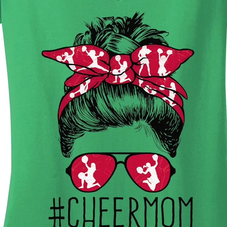 Cheer Mom Cheerleader Mama Life Messy Bun MotherS Day Women's V-Neck T-Shirt