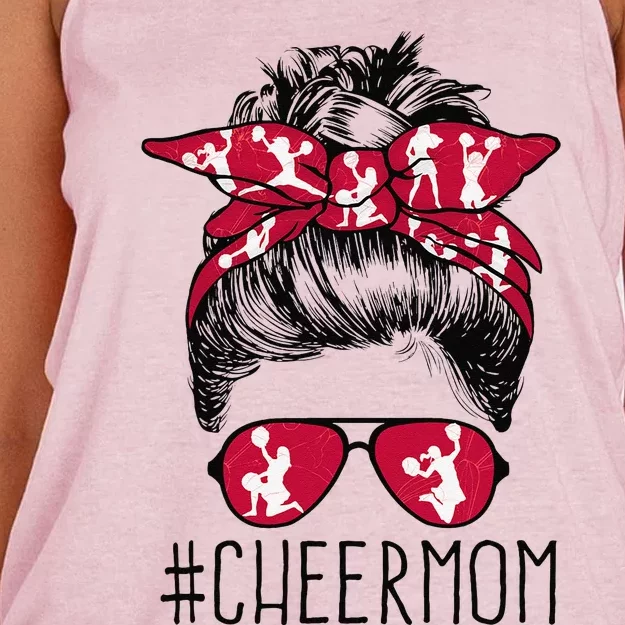 Cheer Mom Cheerleader Mama Life Messy Bun MotherS Day Women's Knotted Racerback Tank