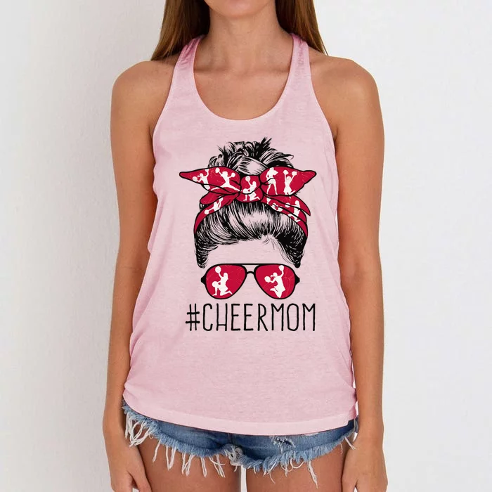 Cheer Mom Cheerleader Mama Life Messy Bun MotherS Day Women's Knotted Racerback Tank