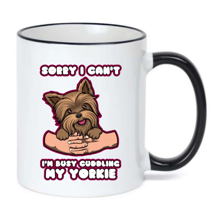 Cuddling My Cute Yorkie Funny Yorkshire Terrier Great Gift Black Color Changing Mug