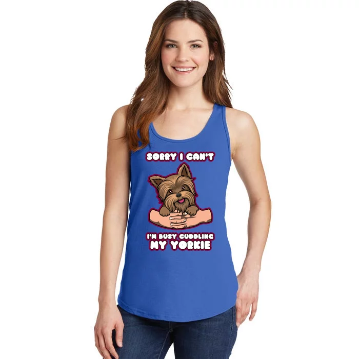 Cuddling My Cute Yorkie Funny Yorkshire Terrier Great Gift Ladies Essential Tank