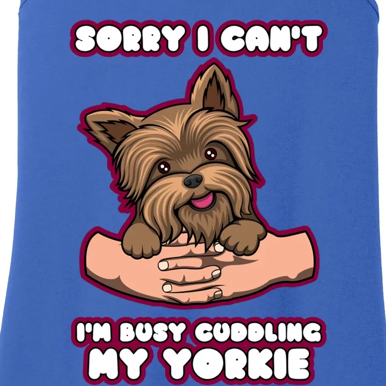 Cuddling My Cute Yorkie Funny Yorkshire Terrier Great Gift Ladies Essential Tank