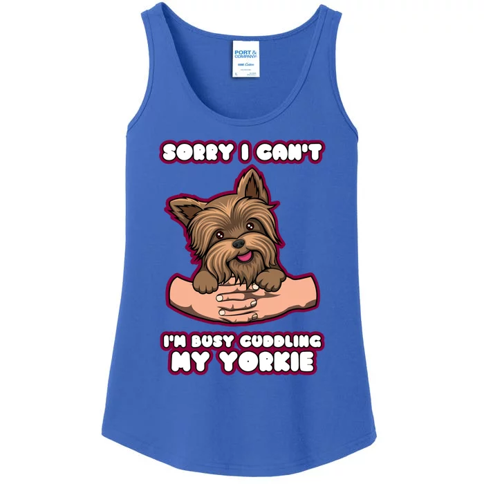 Cuddling My Cute Yorkie Funny Yorkshire Terrier Great Gift Ladies Essential Tank