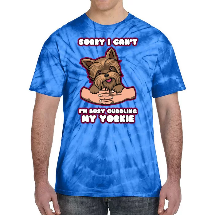 Cuddling My Cute Yorkie Funny Yorkshire Terrier Great Gift Tie-Dye T-Shirt