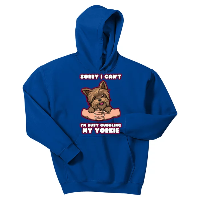 Cuddling My Cute Yorkie Funny Yorkshire Terrier Great Gift Kids Hoodie