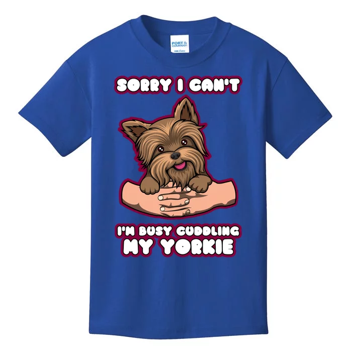 Cuddling My Cute Yorkie Funny Yorkshire Terrier Great Gift Kids T-Shirt