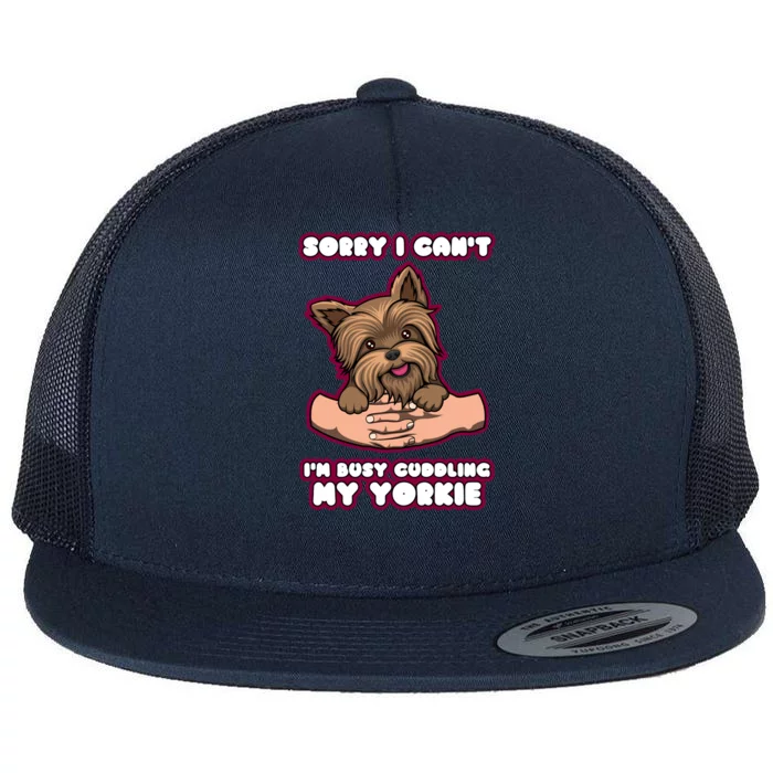 Cuddling My Cute Yorkie Funny Yorkshire Terrier Great Gift Flat Bill Trucker Hat