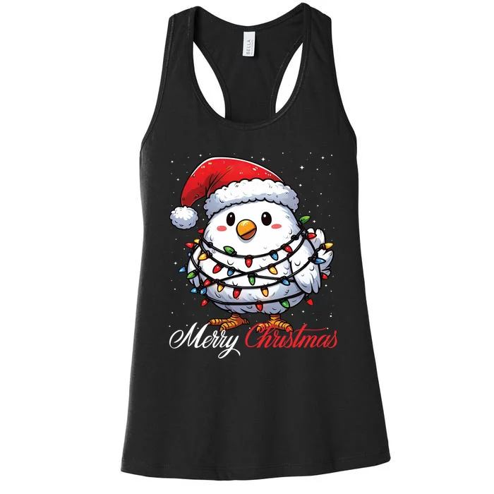 Chicken Merry Christmas Lights Santa Hat Xmas Snow Long Sleeve Women's Racerback Tank