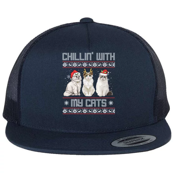 Christmas Meowy Catmas Lover Chillin With My Cats Funny Gift Flat Bill Trucker Hat