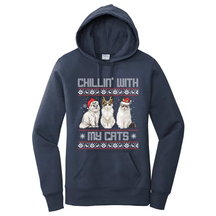 Christmas Meowy Catmas Lover Chillin With My Cats Funny Gift Women's Pullover Hoodie