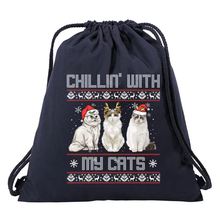 Christmas Meowy Cute Meaningful Gift For Cat Lovers Christmas Cat Gift Drawstring Bag