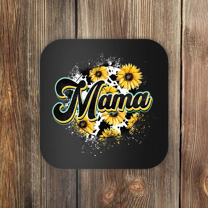 Cute Mama Cow Print Sunflower MotherS Day Coaster