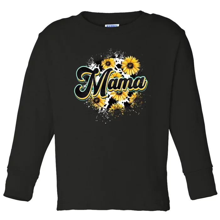 Cute Mama Cow Print Sunflower MotherS Day Toddler Long Sleeve Shirt