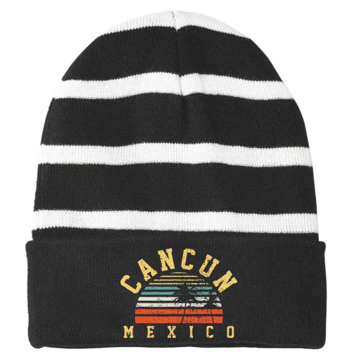 Cancun Mexico Striped Beanie with Solid Band