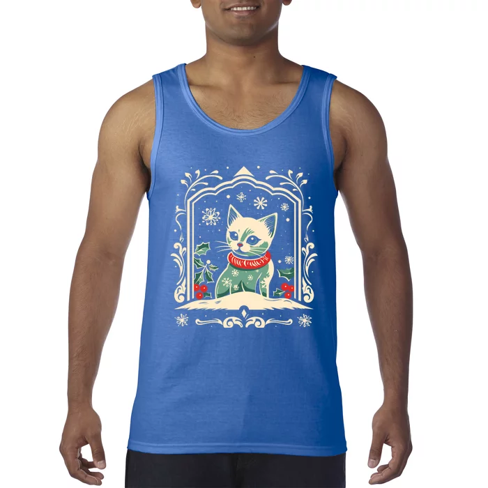 Cat Mom Cat Lover Winter Christmas Kitten Art Cute Gift Tank Top