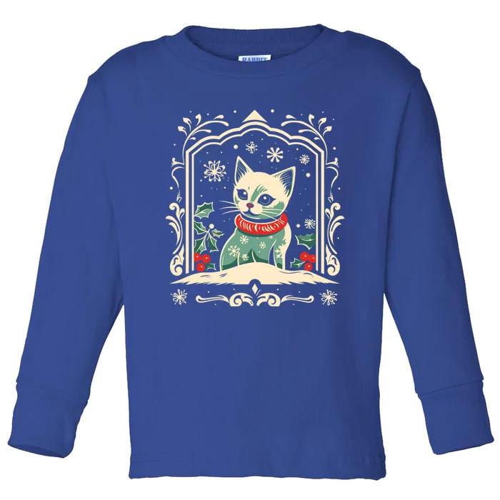 Cat Mom Cat Lover Winter Christmas Kitten Art Cute Gift Toddler Long Sleeve Shirt