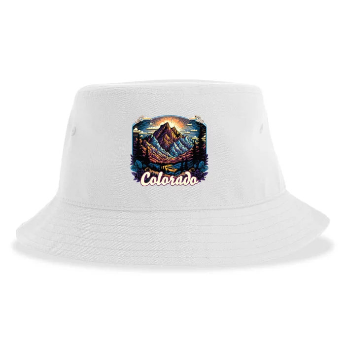 Colorado Mountains Classic Graphic Design Colorado Sustainable Bucket Hat